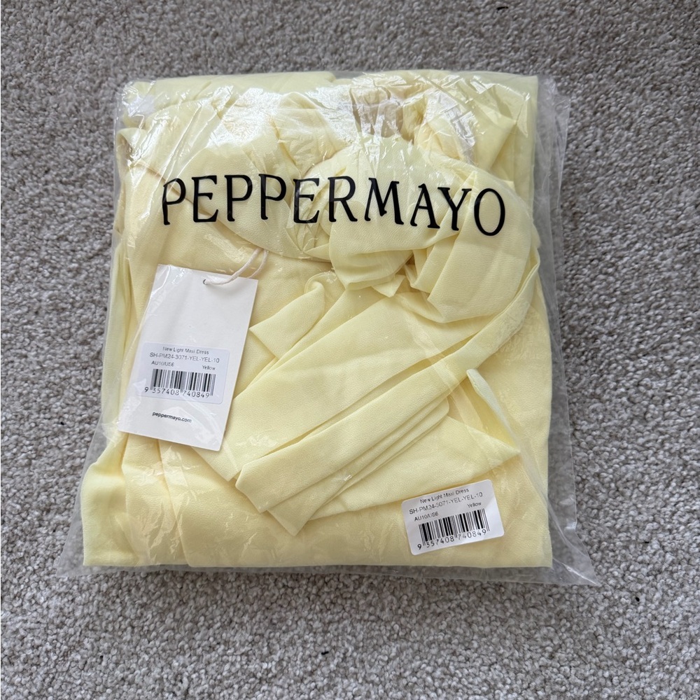 ❌SOLD❌NWT Peppermayo Soft Pale Yellow Maxi Dress Strapless Neck Scarf Tie Back 6 - Picture 4 of 5